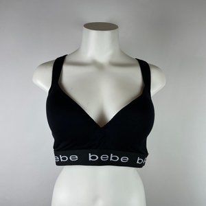 BEBE 3X PLUS SIZED Black logo sports BRA